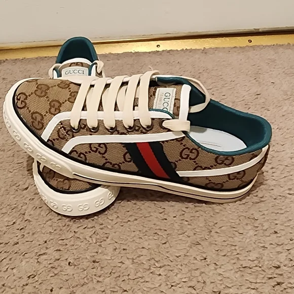 GG Brown and White Designer Sneakers - Picture 3 of 6